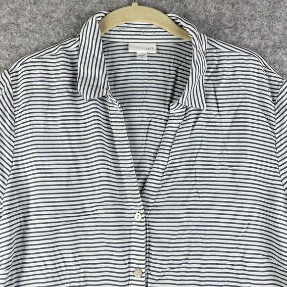 J Jill Tunic Top Womens XL Blue Striped Button Rayon Lightweight Coastal Beach* - Picture 2 of 14